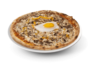Tomate, fromage, origan, viande hach�e, champignons, oignons, oeuf.