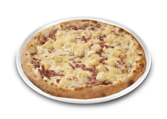 Cr�me fra�che, fromage, lardons, oignons, pommes de terre, fromage � raclette. 