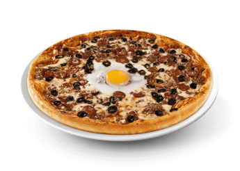 Tomate, fromage, origan, viande hach�e, poulet, merguez, olives, oeuf.
