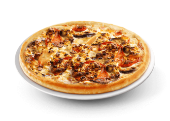 Tomate, fromage, origan, viande hach�e, tomates fra�ches, olives, aubergines.  